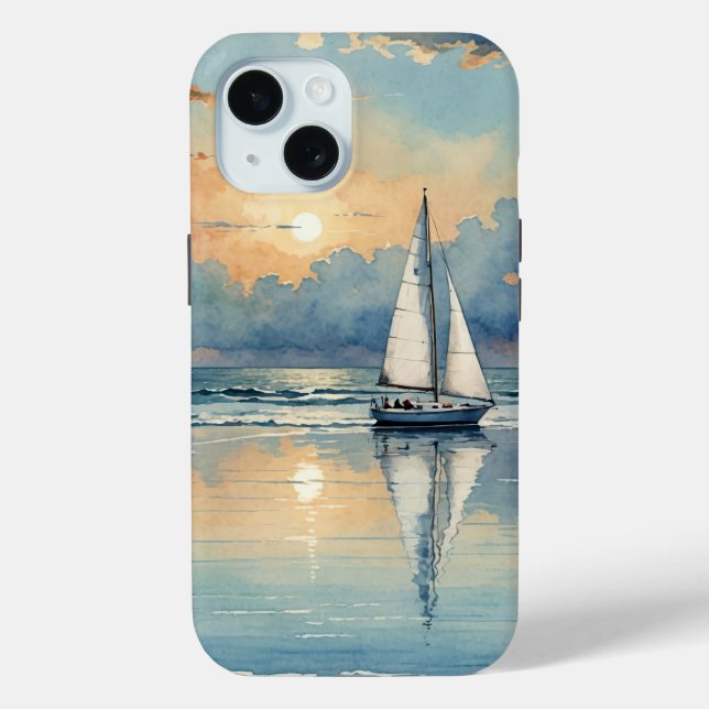 Watercolor Sailboat On Ocean Painting Case-Mate iPhone Case (Back)