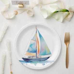 Watercolor Sailboat Paper Plate