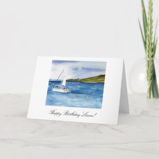 Watercolor Sailboat personalized Birthday Card