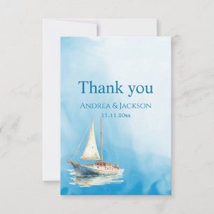 Watercolor Sailboat Photo Thank You Card
