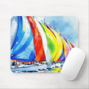 Watercolor Sailboat Race Mouse Pad