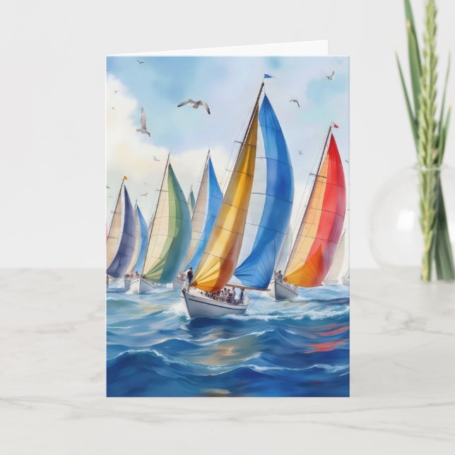 Watercolor Sailboat Race With Spinnakers Card (Front)