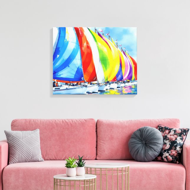 Watercolor Sailboat Regatta Canvas Print (Insitu(LivingRoom))