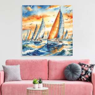Watercolor Sailboat Regatta Canvas Print