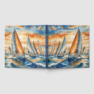 Watercolor Sailboat Regatta For Memorial Service Guest Book