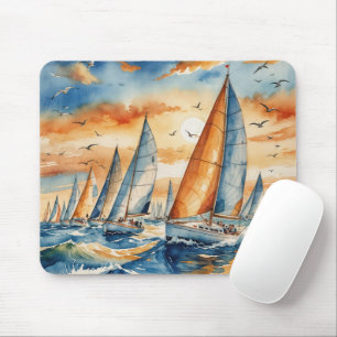 Watercolor Sailboat Regatta Mouse Pad
