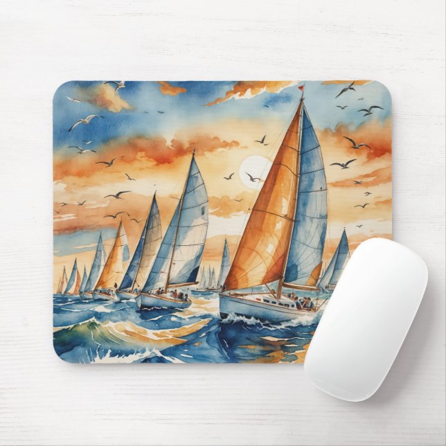 Watercolor Sailboat Regatta Mouse Pad (With Mouse)