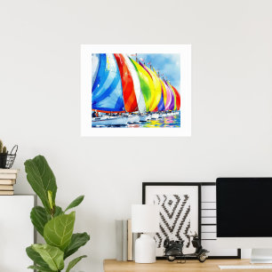 Watercolor Sailboat Regatta Poster