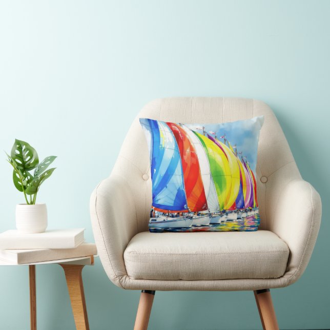 Watercolor Sailboat Regatta Throw Pillow (Chair)