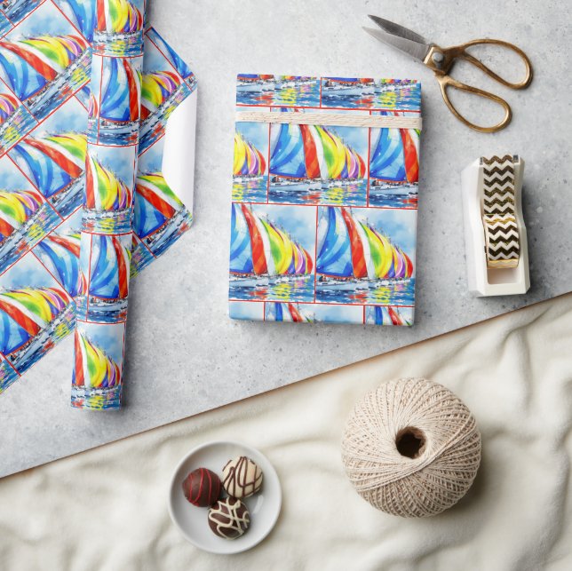 Watercolor Sailboat Regatta Wrapping Paper (Crafts)
