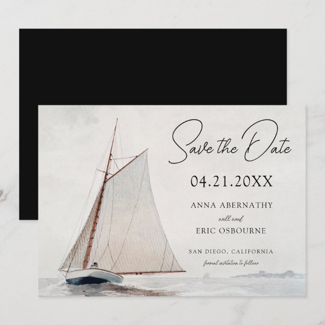Watercolor Sailboat Save the Date (Front/Back)