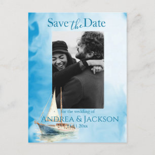 Watercolor Sailboat Save the Date Photo Postcard