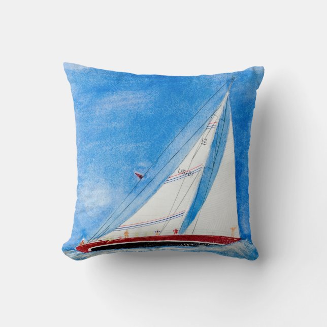 watercolor sailboat throw pillow (Front)