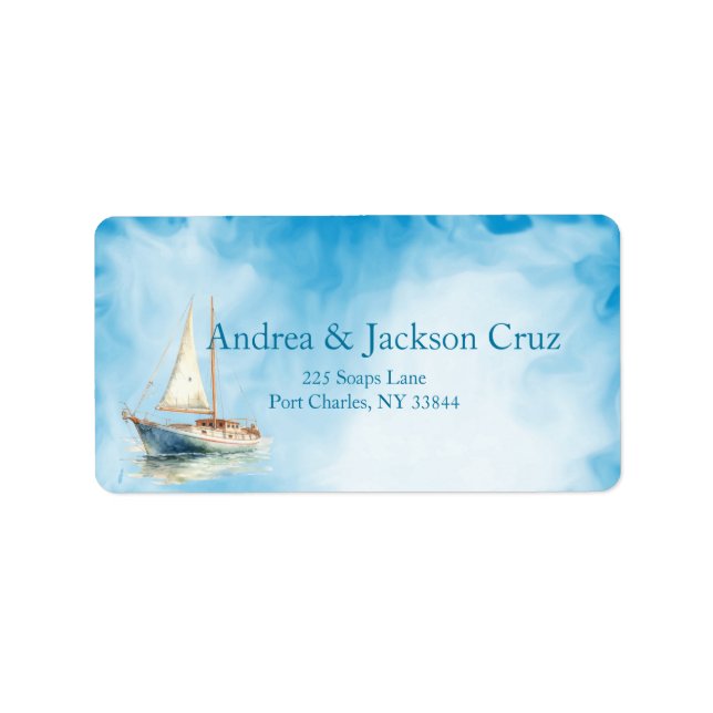 Watercolor Sailboat Wedding Label (Front)