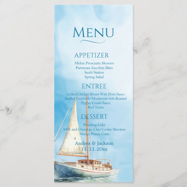 Watercolor Sailboat Wedding Menu (Front)
