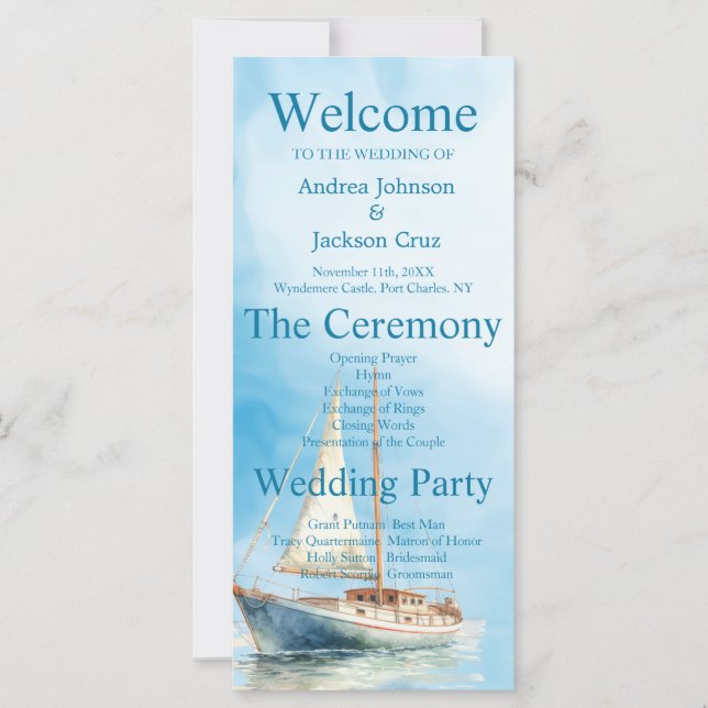 Watercolor Sailboat Wedding Program (Front)