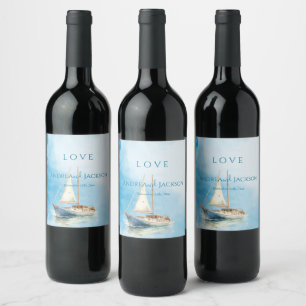 Watercolor Sailboat Wedding  Wine Label