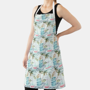 Watercolor Sailboat with Palm Tree Pattern Apron