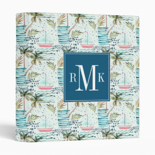 Watercolor Sailboat with Palm Tree Pattern Binder
