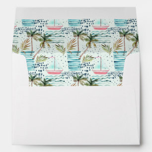 Watercolor Sailboat with Palm Tree Pattern Envelopes