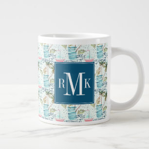 Watercolor Sailboat with Palm Tree Pattern Large Coffee Mug