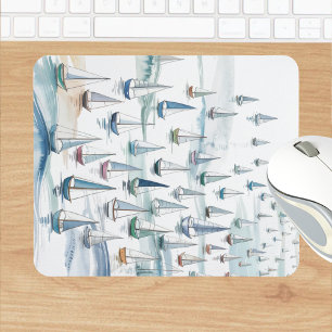 Watercolor Sailboats at Sea Nautical Mouse Pad