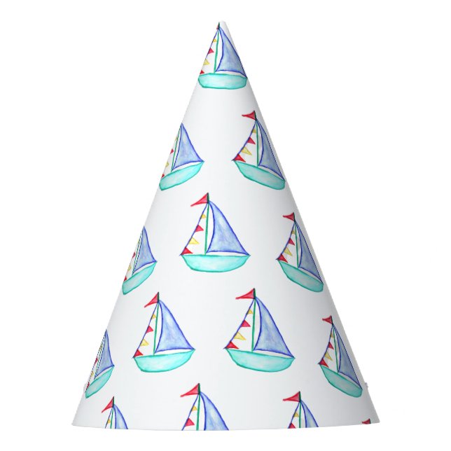 Watercolor Sailboats Party Hat (Front)