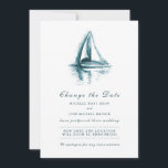 Watercolor Sailing Boat Change the Date Card<br><div class="desc">Customize this Romantic Stylish Beautiful Clean and Fresh Vertical Change the Date Card, designed with an original blue watercolor painting of a sailing boat, fully customizable and set as a template for your easy customization. Crisp and fresh design. You can also change the corner style for this invitation. *Watercolor painting:...</div>