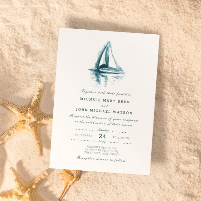 Watercolor Sailing Boat Wedding Invitation (Creator Uploaded)