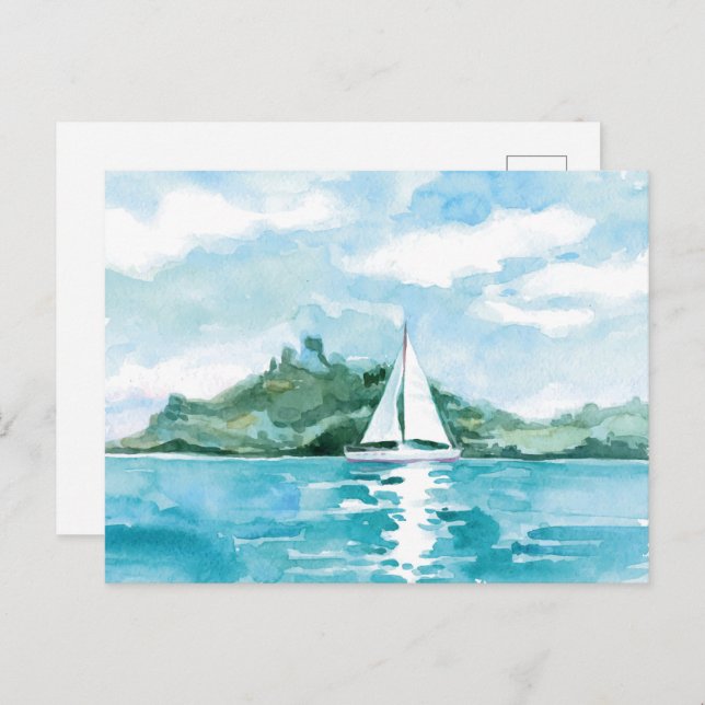 Watercolor Sailing Nature Landscape Postcard (Front/Back)