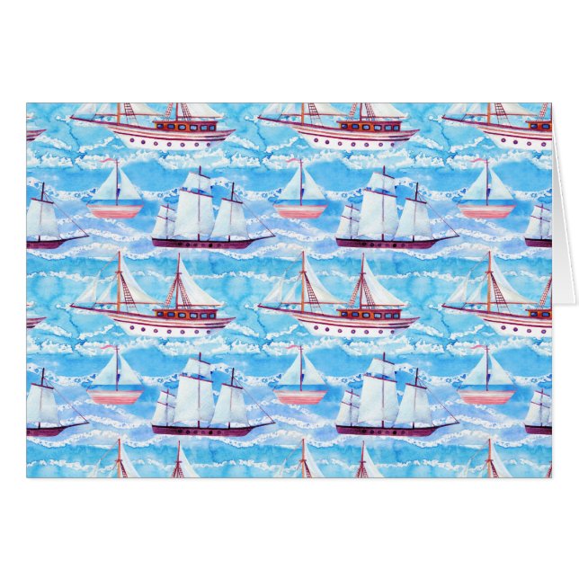 Watercolor Sailing Ships Pattern (Front Horizontal)