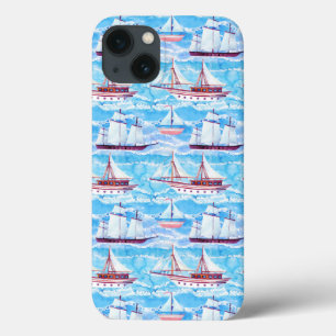 Watercolor Sailing Ships Pattern iPhone 13 Case