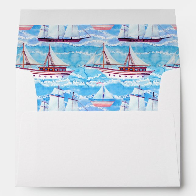 Watercolor Sailing Ships Pattern Envelopes (Back (Bottom))