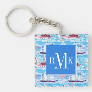 Watercolor Sailing Ships Pattern Keychain