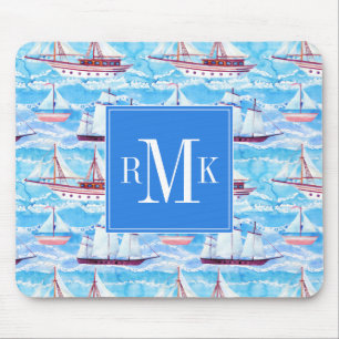 Watercolor Sailing Ships Pattern Mouse Pad