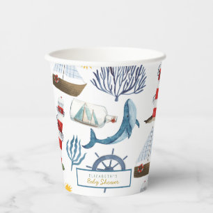 Watercolor Sailor Whale Sea Baby Shower  Paper Cups