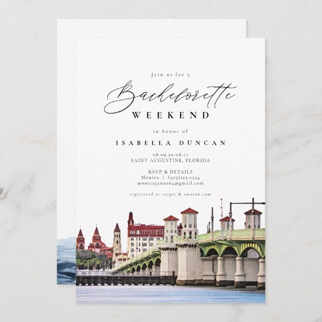 Watercolor Saint Augustine Florida Skyline Beach Invitation (Front/Back)