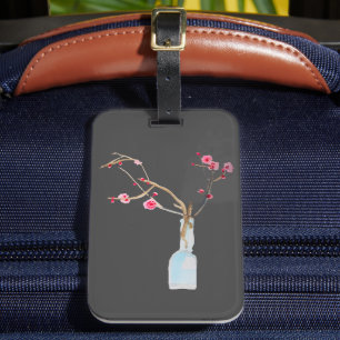 Watercolor sakura pink cherry blossom luggage tag
