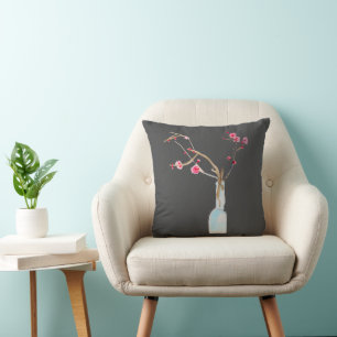 Watercolor sakura pink cherry blossom throw pillow