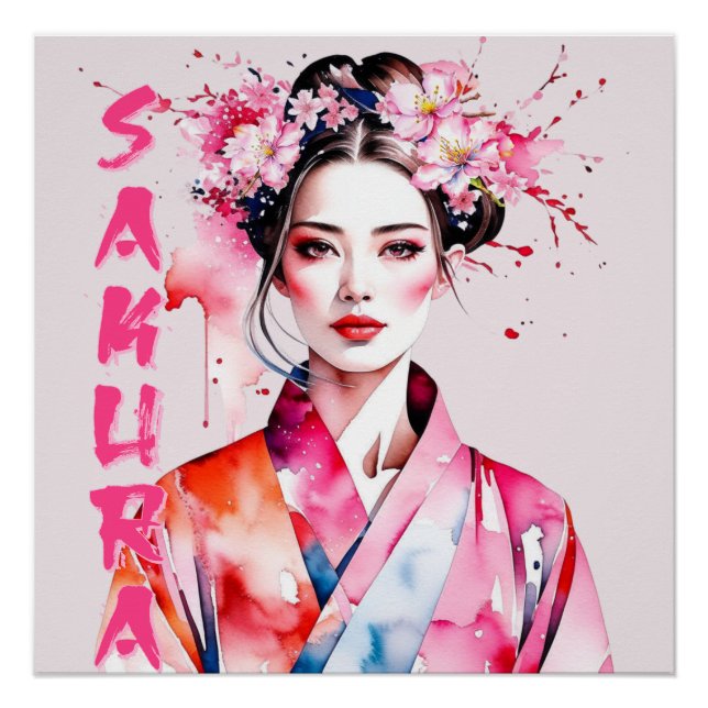 Watercolor Sakura Woman Poster (Front)