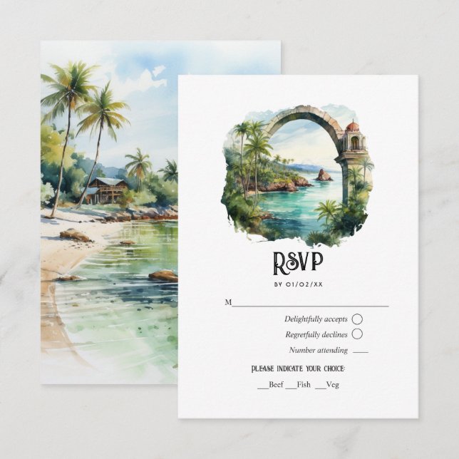 Watercolor Samaná Peninsula Destination Wedding RSVP Card (Front/Back)