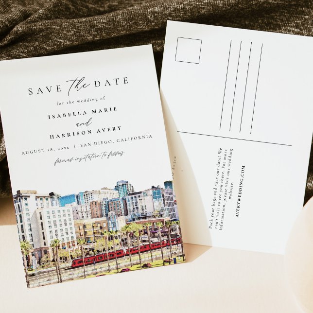 Watercolor San Diego California Skyline Beach Postcard (Creator Uploaded)