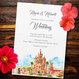 Watercolor San Miguel de Allende Church Wedding  Invitation