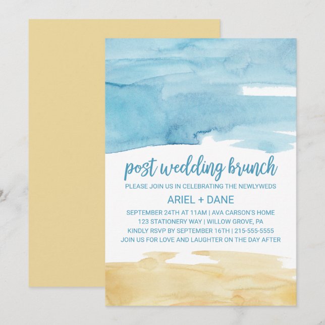 Watercolor Sand and Sea Post Wedding Brunch Invitation (Front/Back)