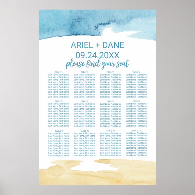Watercolor Sand and Sea Seating Chart (Front)