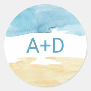 Watercolor Sand and Sea Wedding Envelope Seals