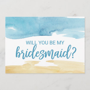 Watercolor Sand and Sea Will You Be My Bridesmaid Invitation