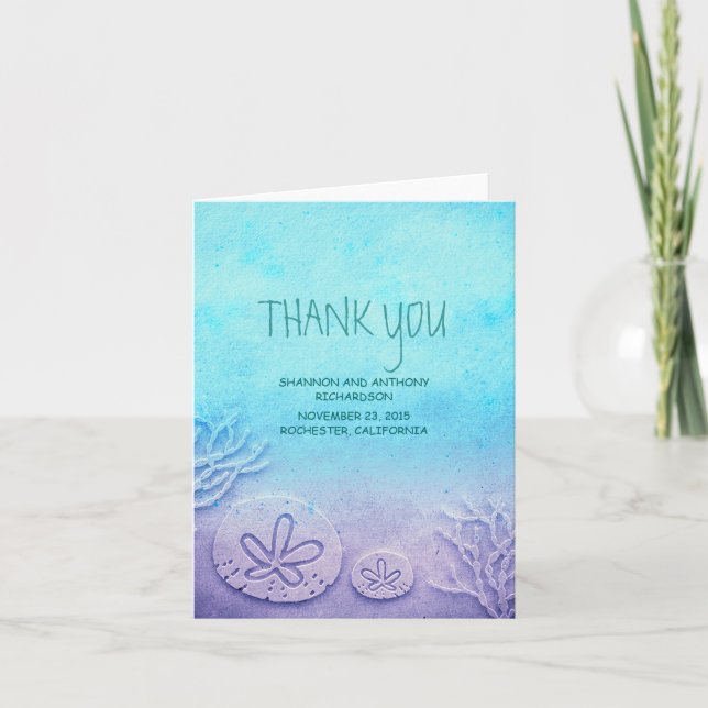 watercolor sand dollar beach wedding thank you (Front)