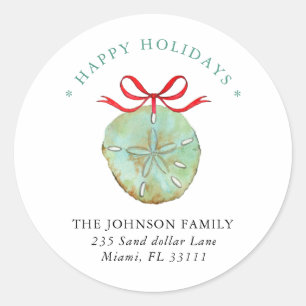Watercolor Sand dollar Holiday address Classic  Round Sticker