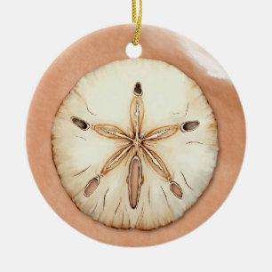 Watercolor Sand Dollar on the Beach Ceramic Ornament